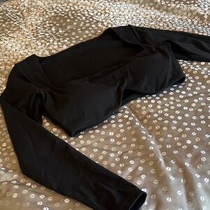 Wiskii black cropped, long sleeve bra top shirt, padded size large